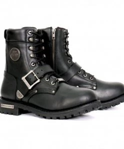 Hot Leathers BTM1006 Men's Black 8-inch Logger Leather Boots With Adjustable Buckle