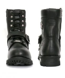 Hot Leathers BTM1006 Men's Black 8-inch Logger Leather Boots With Adjustable Buckle