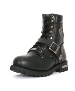 Hot Leathers BTM1006 Men's Black 8-inch Logger Leather Boots With Adjustable Buckle