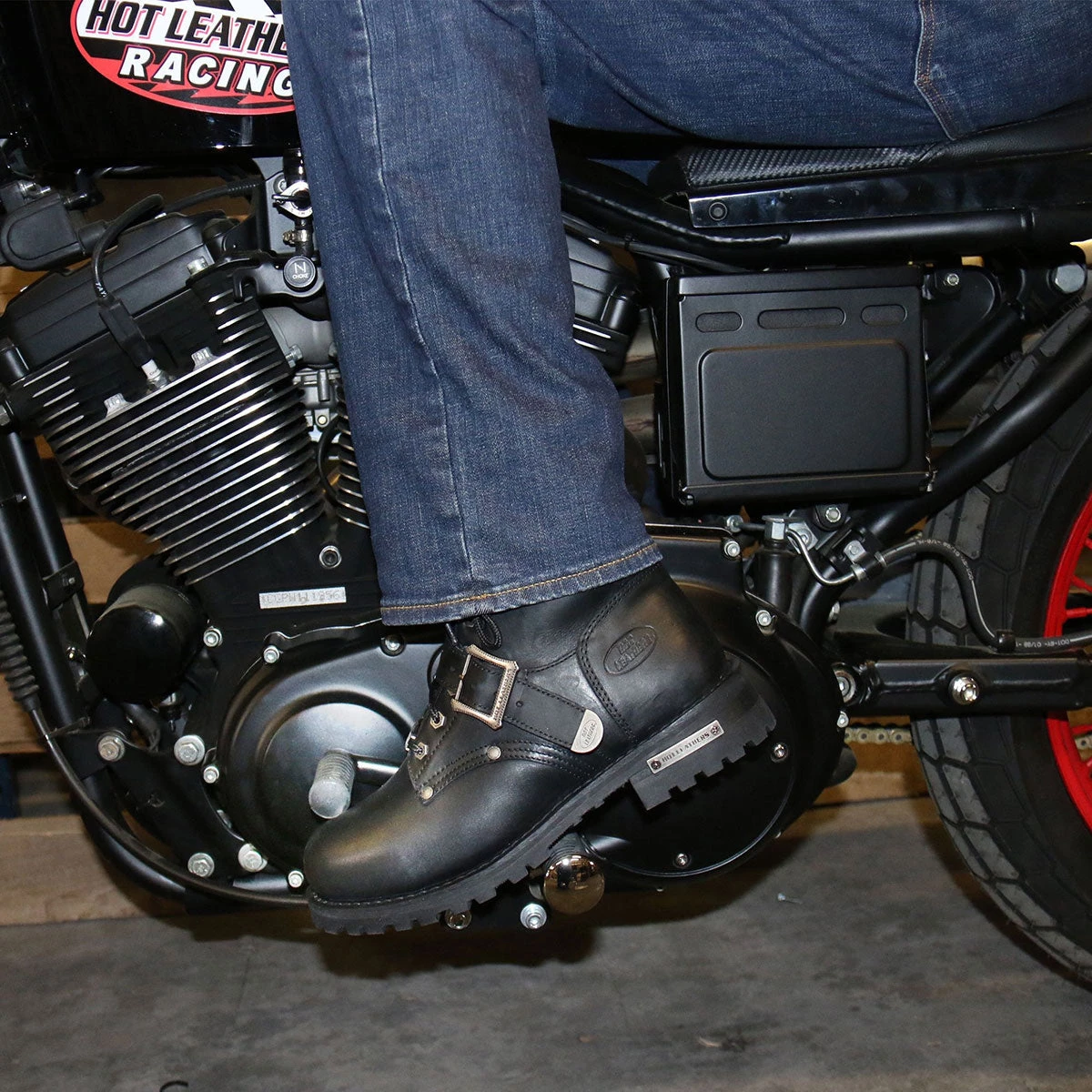 Hot Leathers BTM1006 Men's Black 8-inch Logger Leather Boots With Adjustable Buckle