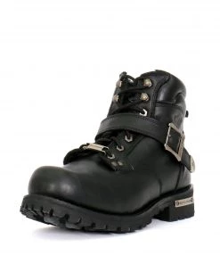 Hot Leathers BTM1007 Men's Black 6-inch Logger Leather Boots With Adjustable Buckle