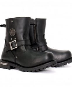Hot Leathers BTM1008 Men's Black 8-inch Round Toe Engineer Leather Boot With Lug Sole Riding Gear