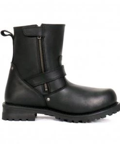 Hot Leathers BTM1008 Men's Black 8-inch Round Toe Engineer Leather Boot With Lug Sole Riding Gear