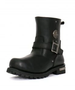 Hot Leathers BTM1008 Men's Black 8-inch Round Toe Engineer Leather Boot With Lug Sole Riding Gear