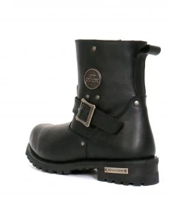 Hot Leathers BTM1008 Men's Black 8-inch Round Toe Engineer Leather Boot With Lug Sole Riding Gear