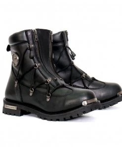 Hot Leathers BTM1009 Men's Black 7-Inch Leather Lace Up Boots With Zipper Closure