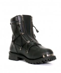 Hot Leathers BTM1009 Men's Black 7-Inch Leather Lace Up Boots With Zipper Closure