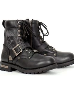 Hot Leathers BTM1017 Men’s Black Grave Rub Skull Tall Logger Motorcycle Boot