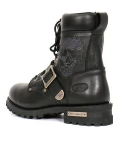 Hot Leathers BTM1017 Men’s Black Grave Rub Skull Tall Logger Motorcycle Boot