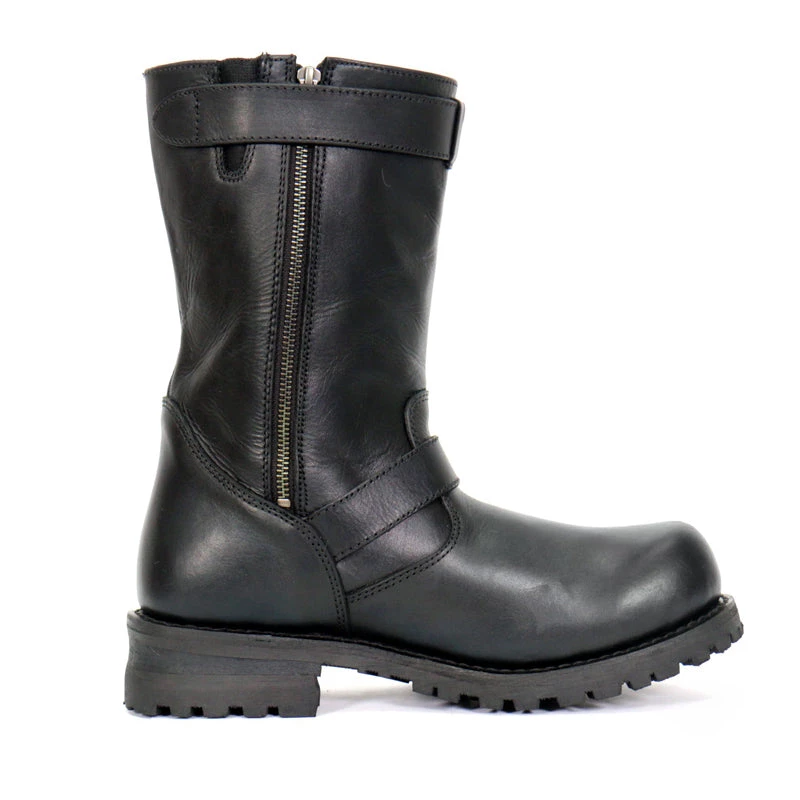 Riding Gear Hot Leathers BTM1018 Men’s Black Tall Harness Flag Skull Boot With Round Toe