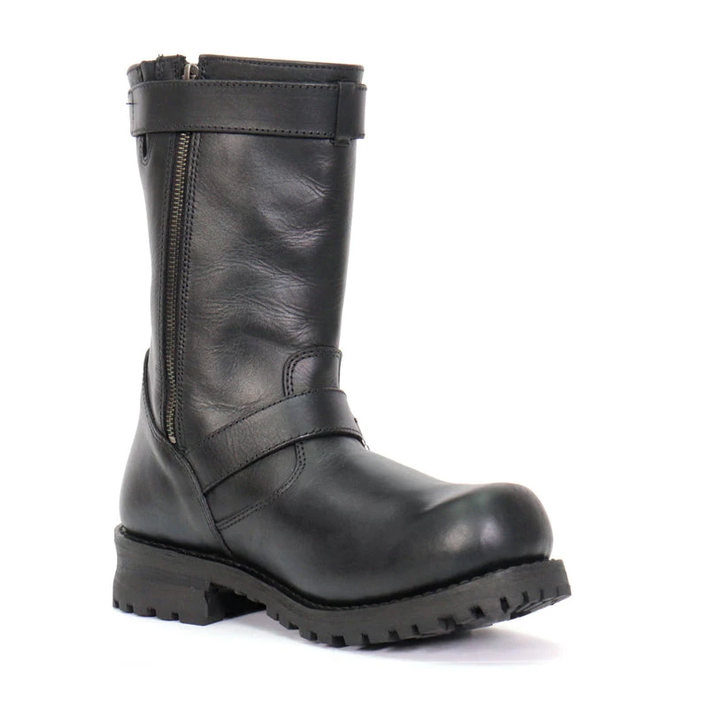 Riding Gear Hot Leathers BTM1018 Men’s Black Tall Harness Flag Skull Boot With Round Toe