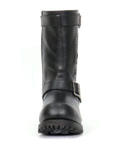 Riding Gear Hot Leathers BTM1018 Men’s Black Tall Harness Flag Skull Boot With Round Toe