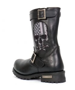 Riding Gear Hot Leathers BTM1018 Men’s Black Tall Harness Flag Skull Boot With Round Toe
