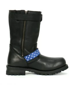 Hot Leathers BTM1019 Men's Black Tall Round Toe Harness Boots With Flag Strap Riding Gear