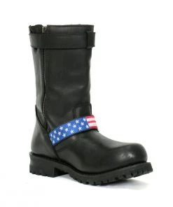 Hot Leathers BTM1019 Men's Black Tall Round Toe Harness Boots With Flag Strap Riding Gear