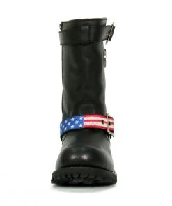 Hot Leathers BTM1019 Men's Black Tall Round Toe Harness Boots With Flag Strap Riding Gear