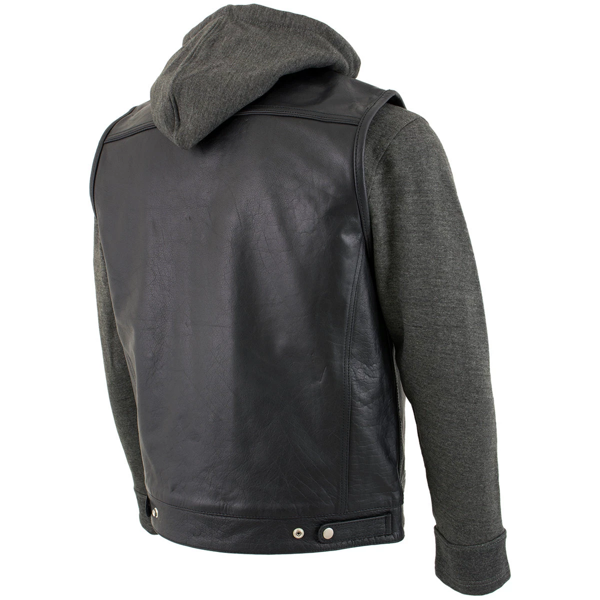 Xelement BXU1006 Men's 'Jax' Black Leather Motorcycle Hoodie Jacket With Convertible Vest