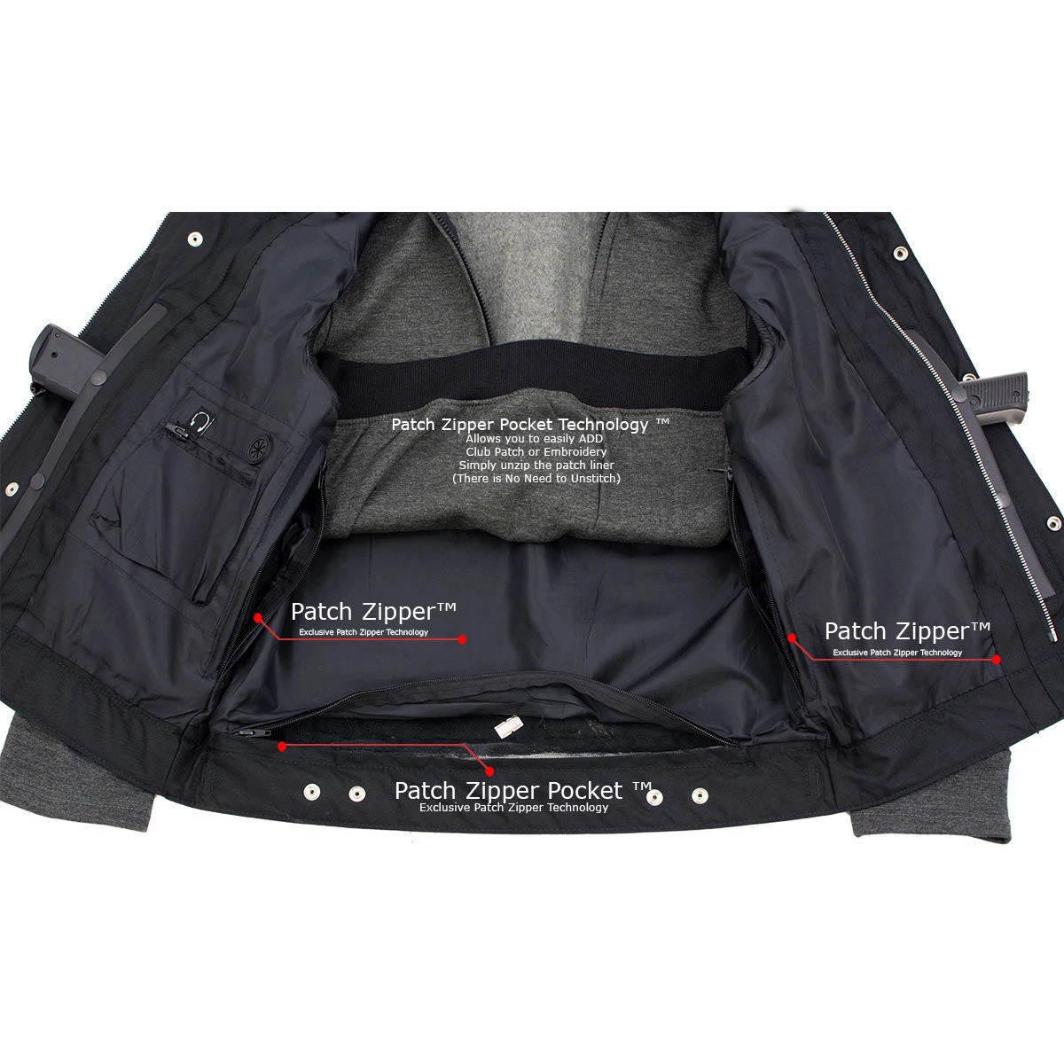 Xelement BXU1006 Men's 'Jax' Black Leather Motorcycle Hoodie Jacket With Convertible Vest