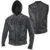 Xelement BXU1006 Men's 'Jax' Black Leather Motorcycle Hoodie Jacket With Convertible Vest
