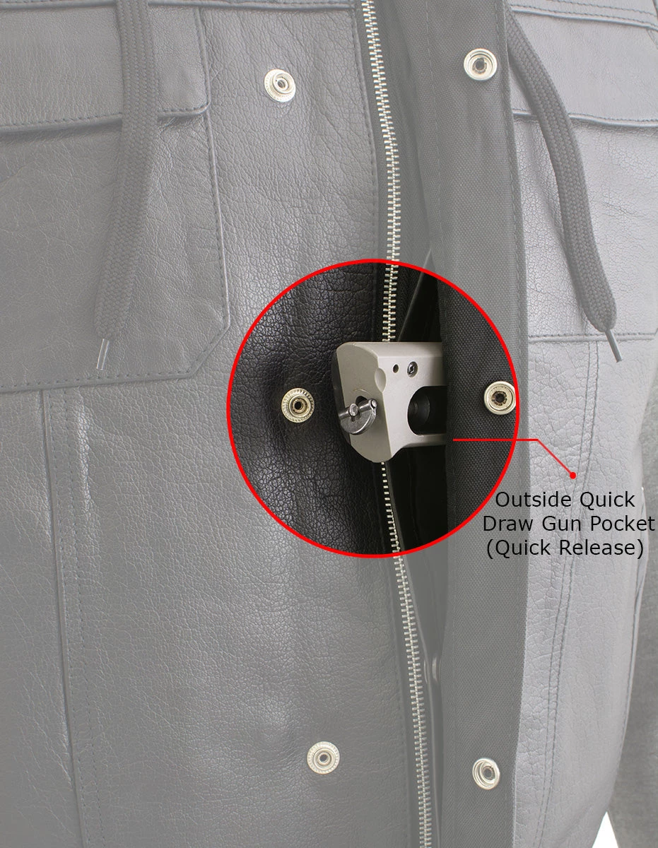 Xelement BXU1006 Men's 'Jax' Black Leather Motorcycle Hoodie Jacket With Convertible Vest