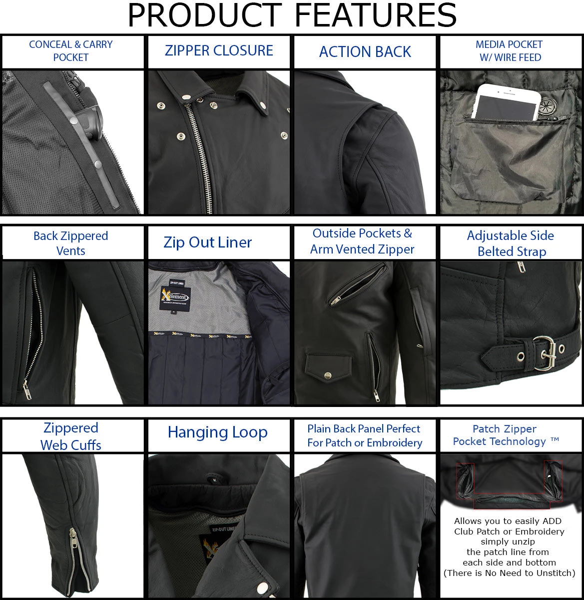 Leather Motorcycle Jackets Xelement BXU10580 Men's 'Reaper' Matte Black Leather Moto Jacket