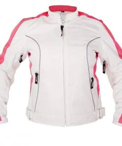 Xelement BXU358924 Women's 'Tribal Heart' Tri-Tex White And Pink Motorcycle Jacket With X-Armor