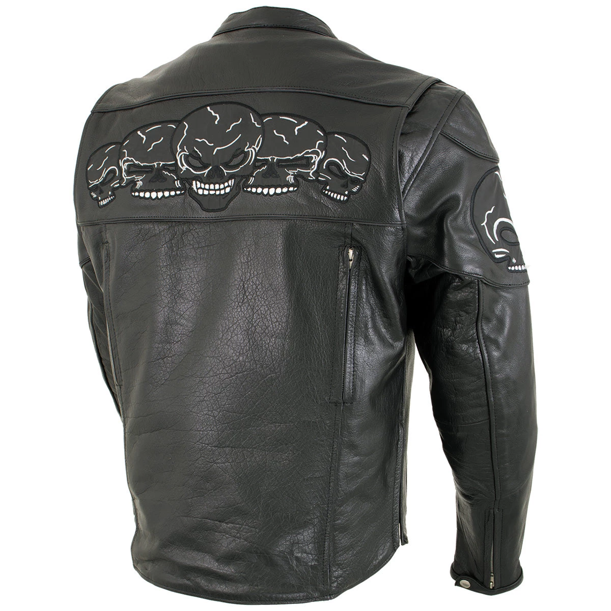 Leather Motorcycle Jackets Xelement BXU6050 Men's '3 Skull Head' Black Leather Motorcycle Jacket With X-Armor Protection