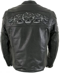 Leather Motorcycle Jackets Xelement BXU6050 Men's '3 Skull Head' Black Leather Motorcycle Jacket With X-Armor Protection