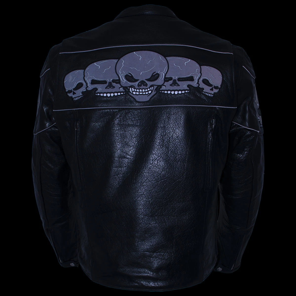 Leather Motorcycle Jackets Xelement BXU6050 Men's '3 Skull Head' Black Leather Motorcycle Jacket With X-Armor Protection