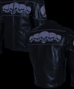 Leather Motorcycle Jackets Xelement BXU6050 Men's'3 Skull Head' Black Leather Motorcycle Jacket With X-Armor Protection