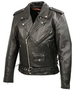 The Bikers Zone Men’s Premium Buffalo Leather Motorcycle Jacket With And Adjustable Side Laces BZ1511