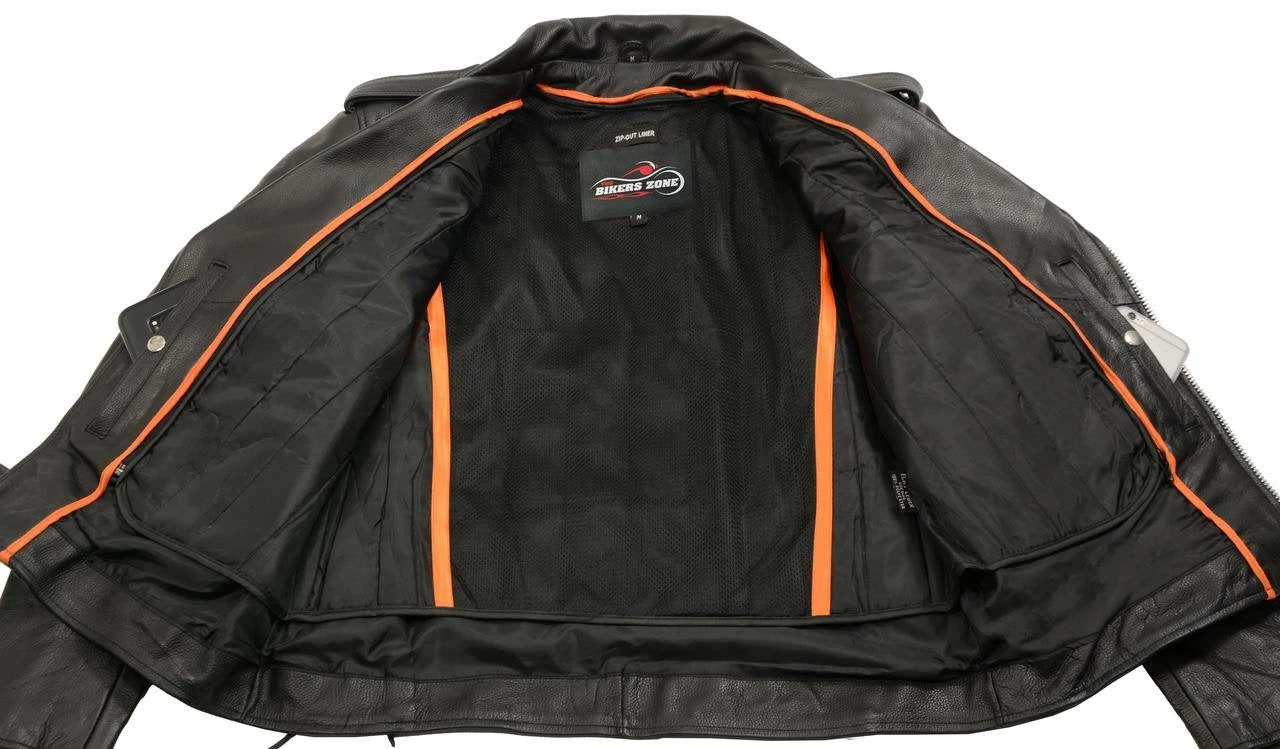 The Bikers Zone Men’s Premium Buffalo Leather Motorcycle Jacket With And Adjustable Side Laces BZ1511