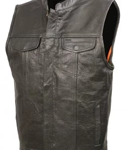 The Bikers Zone Men’s SOA Black Premium Buffalo Leather Club Style Vest With Patch Access BZ6010