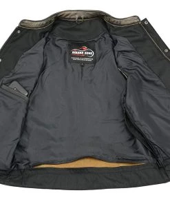 The Bikers Zone Men’s SOA Black Premium Buffalo Leather Club Style Vest With Patch Access BZ6010