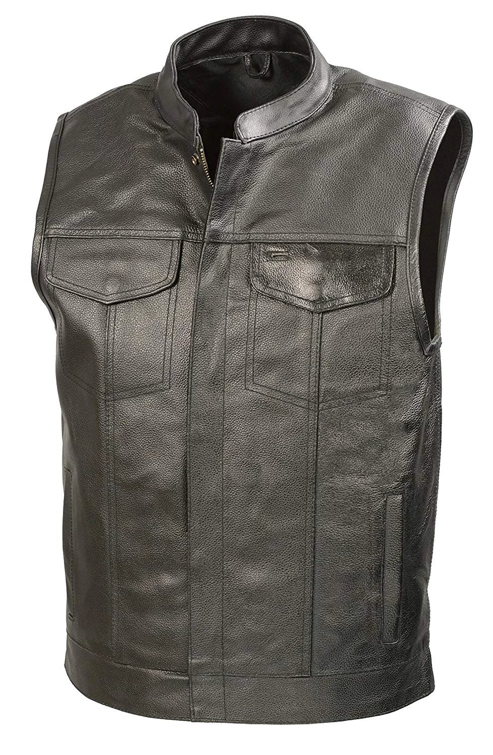 The Bikers Zone SOA Men’s Black Leather Club Style Motorcycle Vest BZ6210