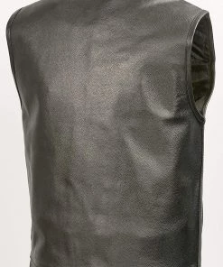 The Bikers Zone SOA Men’s Black Leather Club Style Motorcycle Vest BZ6210
