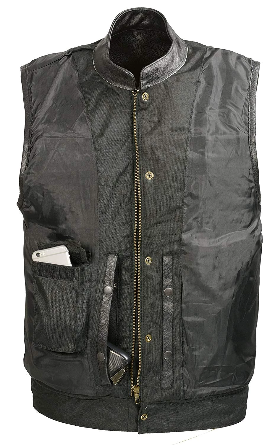 The Bikers Zone SOA Men’s Black Leather Club Style Motorcycle Vest BZ6210