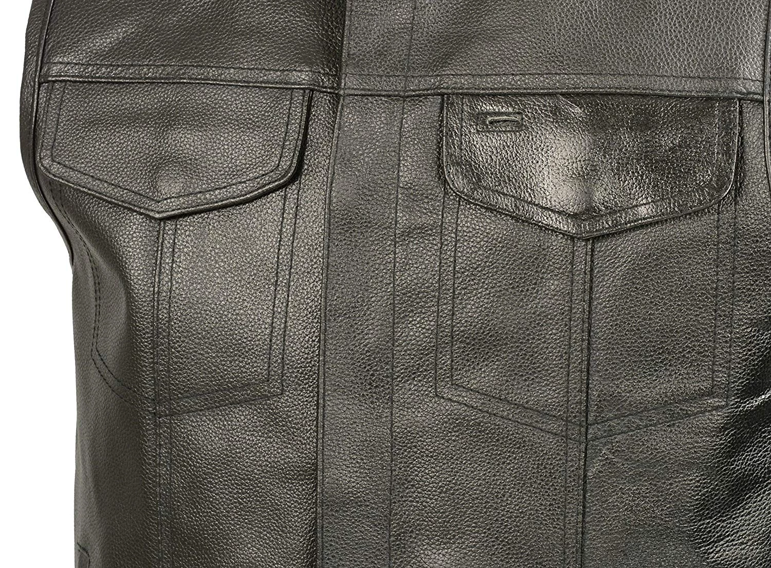 The Bikers Zone SOA Men’s Black Leather Club Style Motorcycle Vest BZ6210