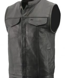 The Bikers Zone Motorcycle Vests Men’s Premium Naked Cowhide Leather Club Style Motorcycle Vest BZ6410