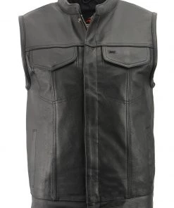 The Bikers Zone Motorcycle Vests Men’s Premium Naked Cowhide Leather Club Style Motorcycle Vest BZ6410