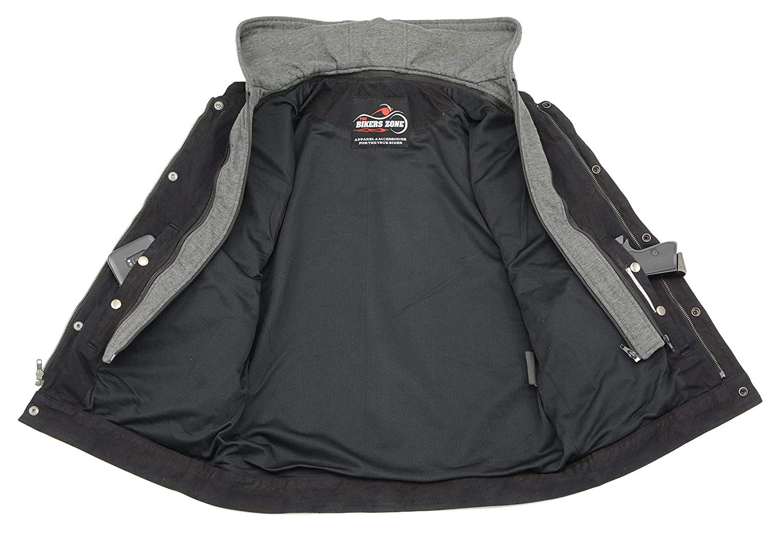 The Bikers Zone Men’s Denim Rustic And Casual Black Jean Club Style Vest With Removable Hoodie BZ7200 Motorcycle Vests