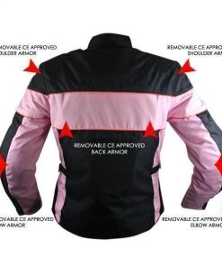 Xelement CF462 Ladies'Pinky' Black And Pink Tri-Tex Motorcycle Jacket With X-Armor Protection