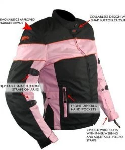 Xelement CF462 Ladies'Pinky' Black And Pink Tri-Tex Motorcycle Jacket With X-Armor Protection