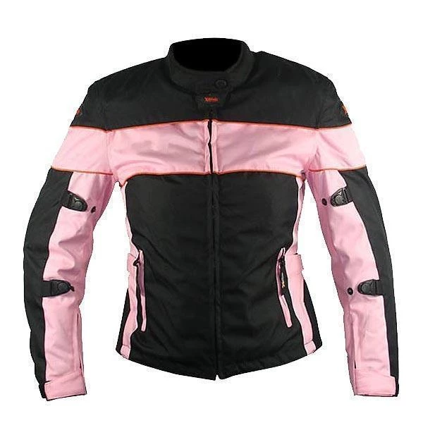 Xelement CF462 Ladies 'Pinky' Black And Pink Tri-Tex Motorcycle Jacket With X-Armor Protection