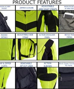 Motorcycle Jackets Xelement CF-6019-66 Men's'Invasion' Neon Green Textile Armored Motorcycle Jacket