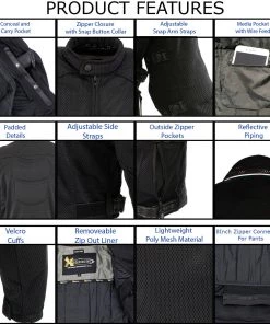 Xelement CF2157 Men's'Caliber' Black Mesh Motorcycle Jacket With X-Armor Protection Motorcycle Jackets