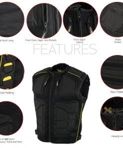 Motorcycle Vests Xelement CF244 Men's'Delta' Black Padded Tri-Tex Fabric And Mesh Vest