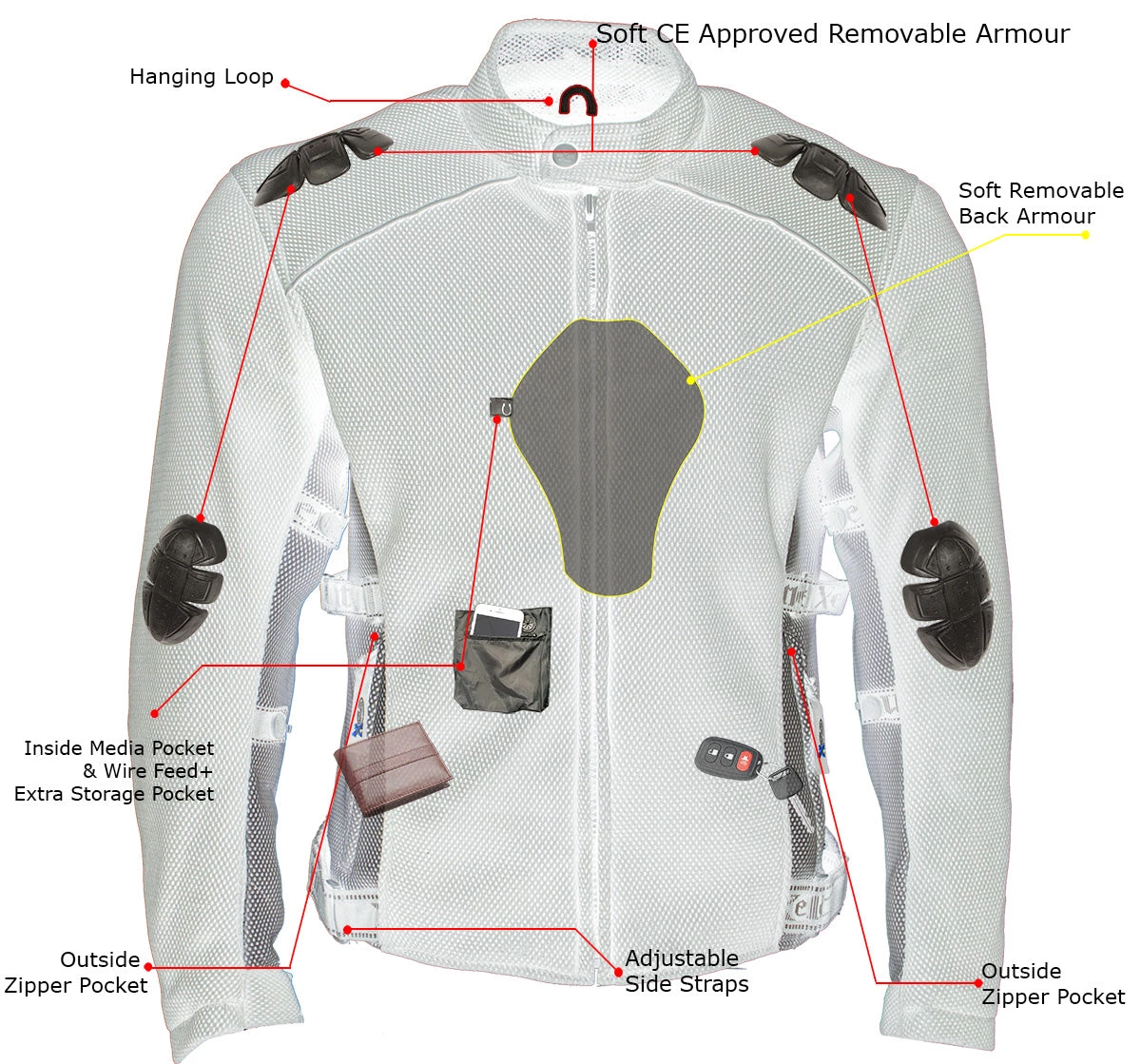 Motorcycle Jackets Xelement CF505 Men's 'Phantom Rider' Black Advanced Mesh Sports Jacket With X-Armor Protection