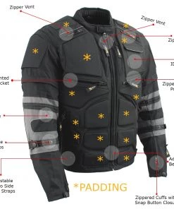 Motorcycle Jackets Xelement CF5050 Men's'Morph' Black And Grey Tri-Tex Armored Jacket With Removable Sleeves