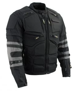 Motorcycle Jackets Xelement CF5050 Men's'Morph' Black And Grey Tri-Tex Armored Jacket With Removable Sleeves